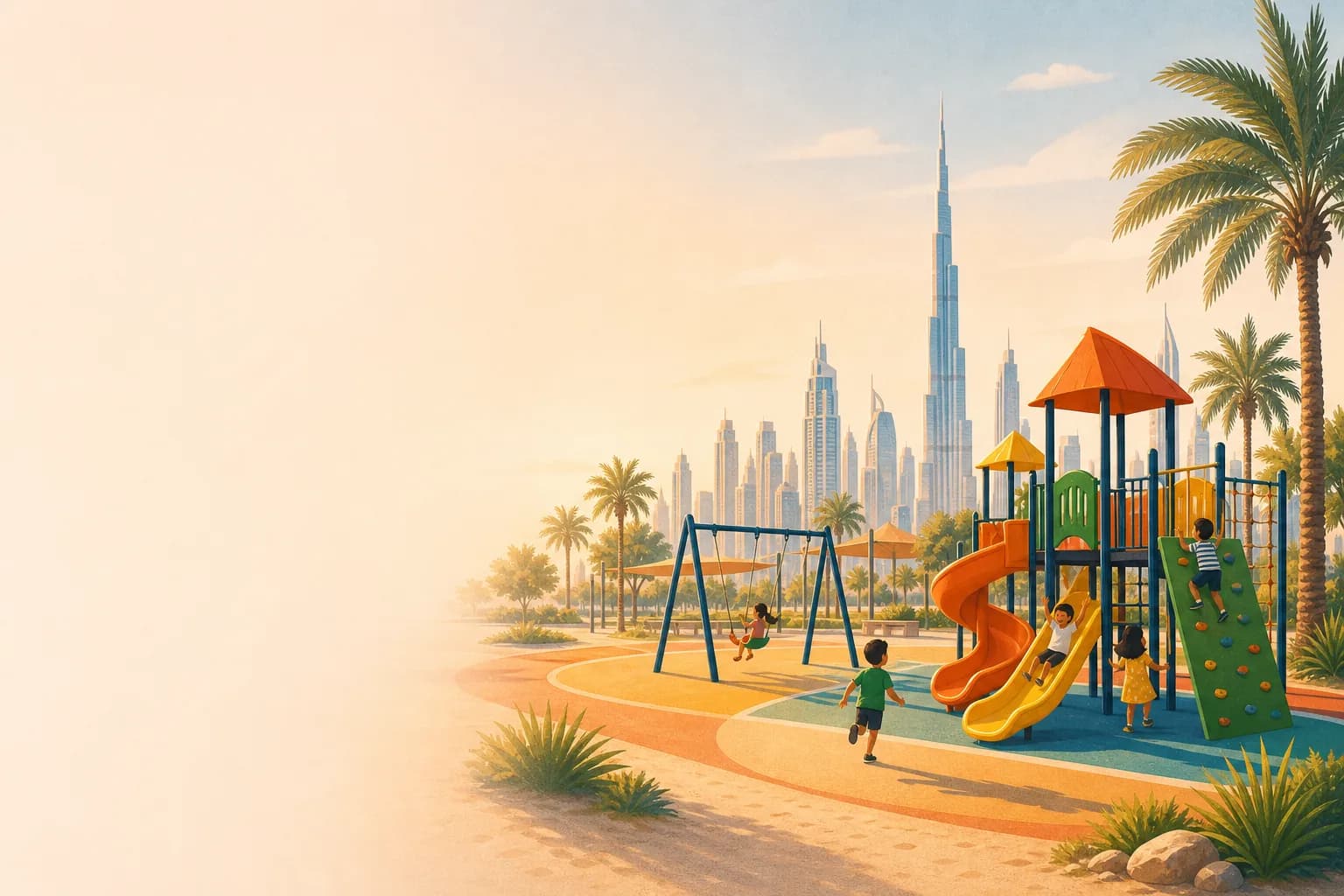 Playground with the Dubai skyline